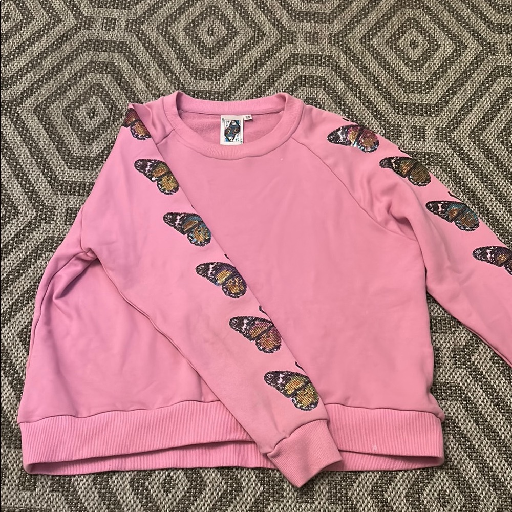 QUEEN OF SPARKLES Pink Crewneck Sweater with Decorative Sleeves